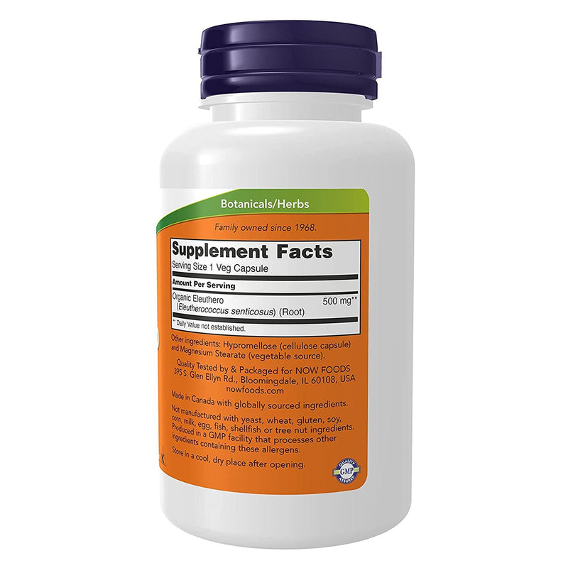 CLEARANCE! NOW Foods Eleuthero 500 mg 100 Veg Capsules, BEST BY 10/2024