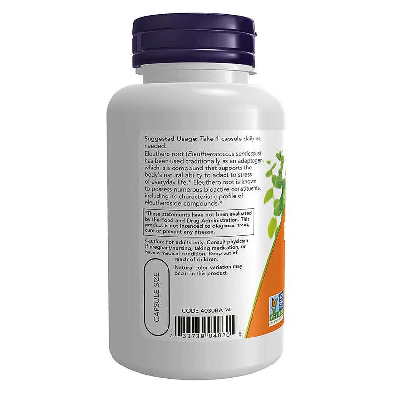 CLEARANCE! NOW Foods Eleuthero 500 mg 100 Veg Capsules, BEST BY 10/2024