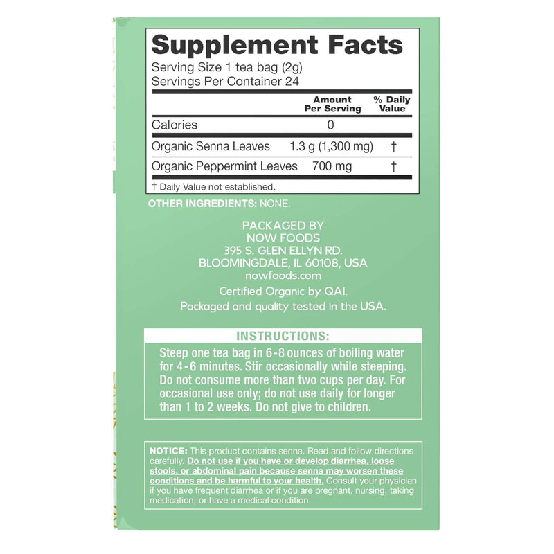 NOW Foods Senna Mint Tea Organic 24 Tea Bags