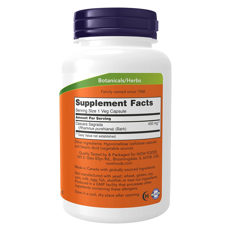 CLEARANCE! NOW Foods Cascara Sagrada 450 mg 250 Veg Capsules, BEST BY 03/2026 - DailyVita