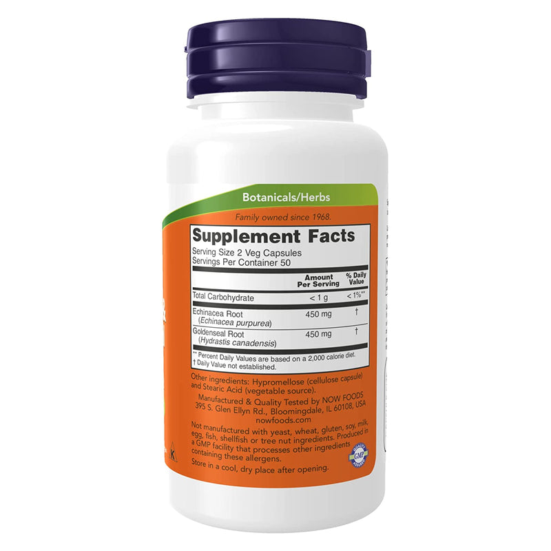 CLEARANCE! NOW Foods Echinacea & Goldenseal Root 100 Veg Capsules, BEST BY 05/2024 - DailyVita