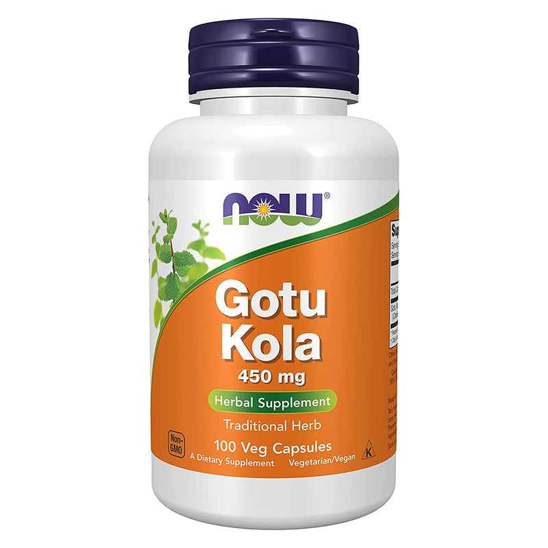 CLEARANCE! NOW Foods Gotu Kola 450 mg 100 Veg Capsules, Stain or Minor Damage