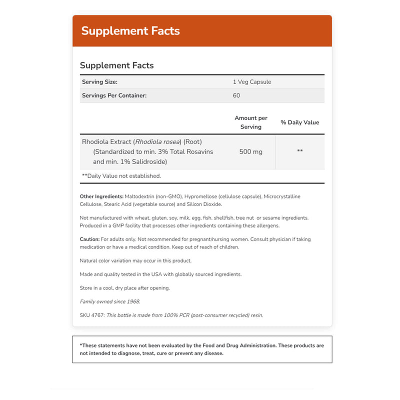 NOW Foods Rhodiola 500 mg - 120 Veg Capsules - DailyVita