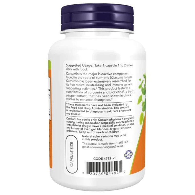 NOW Foods Turmeric Curcumin + Bioperine 90 Vcaps - DailyVita