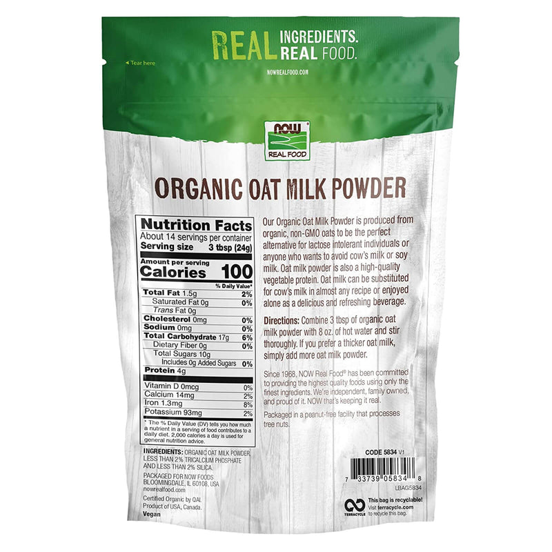 CLEARANCE! NOW Foods Oat Milk Powder, Organic - 12 oz, BEST BY 12/2025 - DailyVita