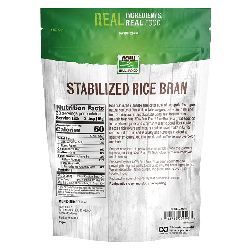 CLEARANCE! NOW Foods Rice Bran Stabilized 20 oz, BEST BY 06/2024 - DailyVita
