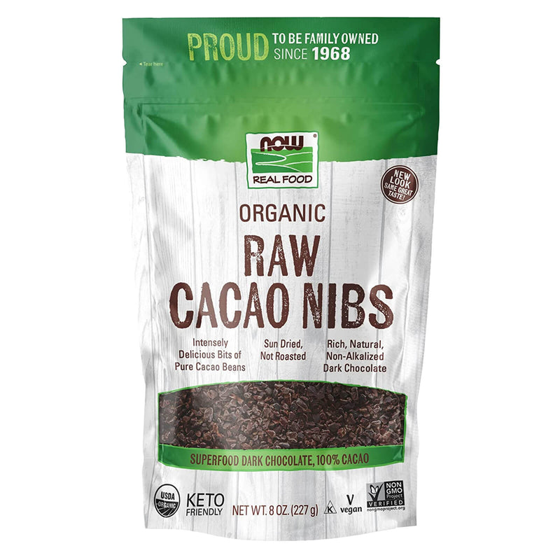 CLEARANCE! NOW Foods Cacao Nibs Organic & Raw 8 oz, Stain or Minor Damage - DailyVita