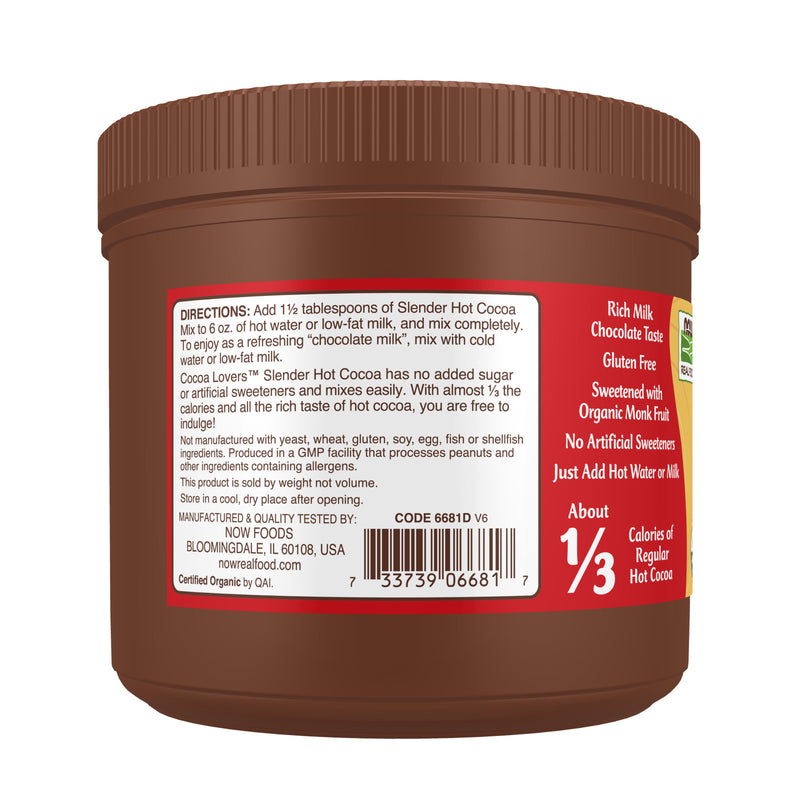 CLEARANCE! NOW Foods Cocoa Lovers Slender Hot Cocoa Organic 10 oz, BEST BY 02/2026 - DailyVita