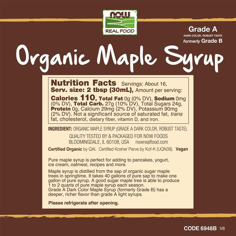 CLEARANCE! NOW Foods Maple Syrup Organic Grade A Dark Color 16 oz, BEST BY 12/2025 - DailyVita