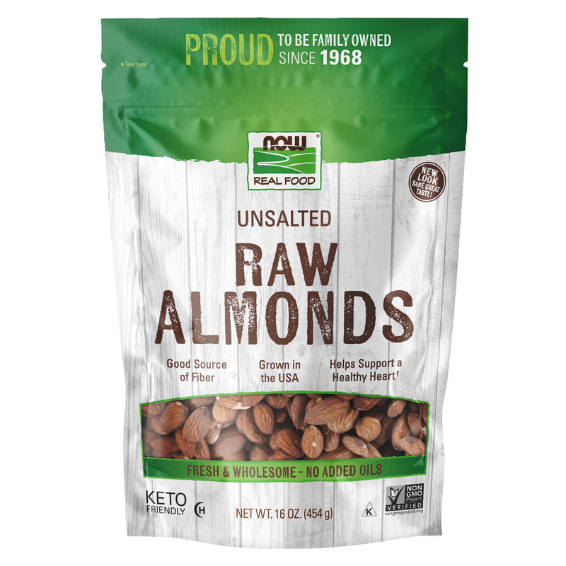 CLEARANCE! NOW Foods Almonds Raw & Unsalted 16 oz, BEST BY 03/2025