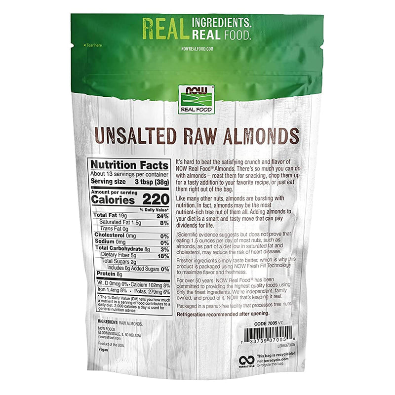 CLEARANCE! NOW Foods Almonds Raw & Unsalted 16 oz, BEST BY 03/2025