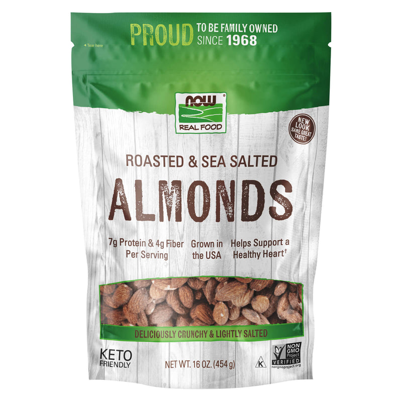 CLEARANCE! NOW Foods Almonds Roasted & Sea Salted 1 lb, BEST BY 10/2024