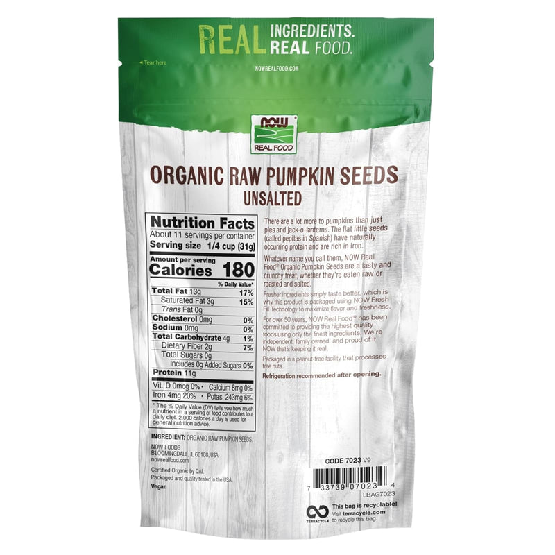 NOW Foods Pumpkin Seeds Organic Raw & Unsalted 12 oz - DailyVita