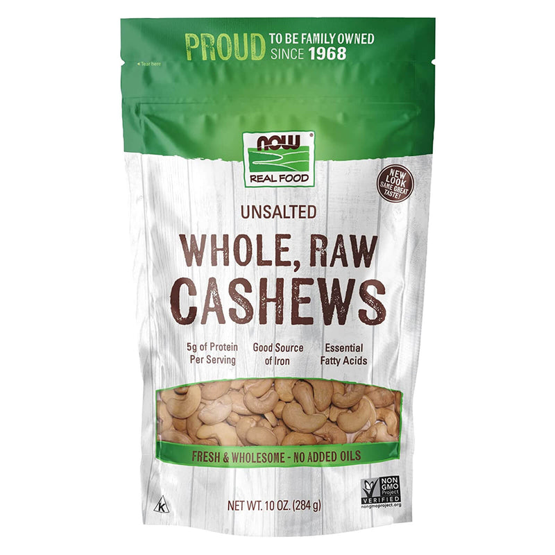 CLEARANCE! NOW Foods Cashews Whole Raw & Unsalted 10 oz, BEST BY 10/2024