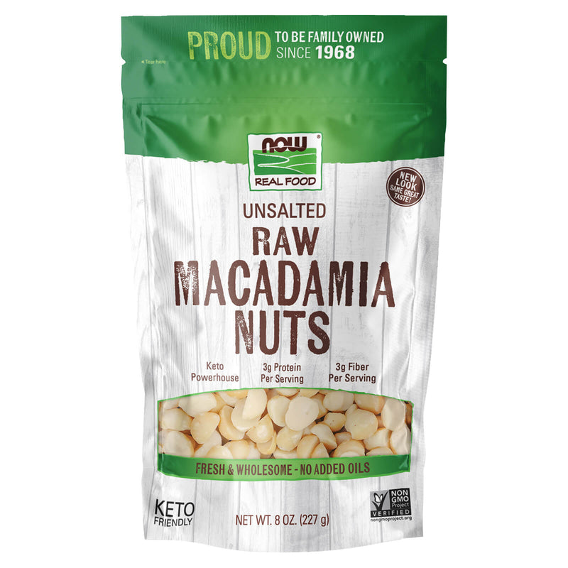 CLEARANCE! NOW Foods Macadamia Nuts Raw & Unsalted 8 oz, BEST BY 03/2025