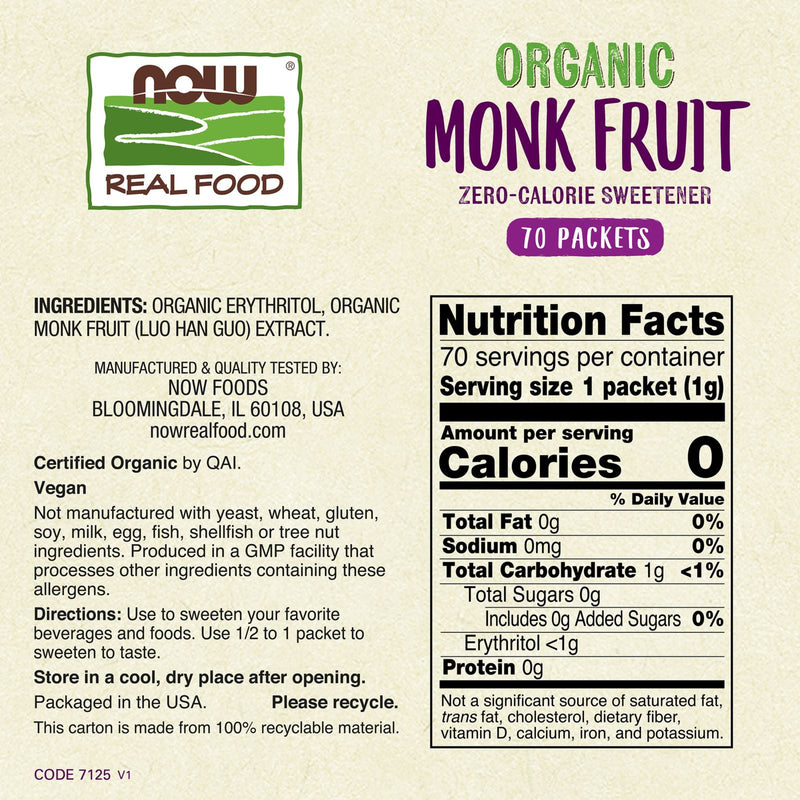 CLEARANCE! NOW Foods Monk Fruit Organic 70 Packets, Outer Box Missing or Damaged