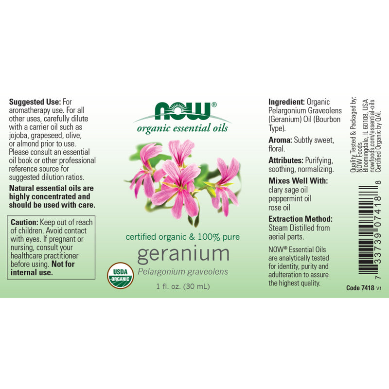 CLEARANCE! NOW Foods Geranium Oil Organic 1 fl oz, BEST BY 07/2024 - DailyVita