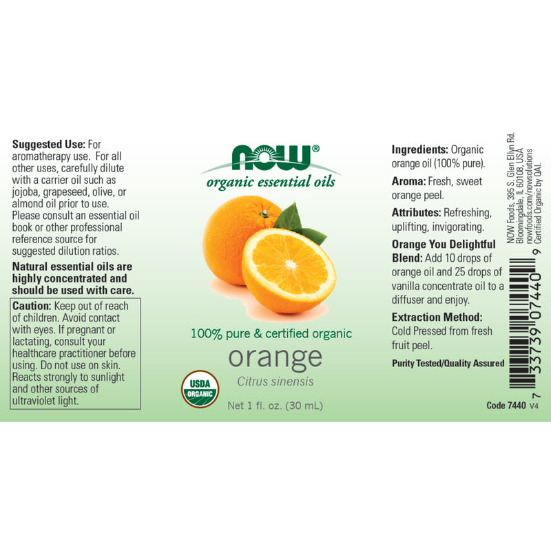 CLEARANCE! Now Foods Orange Oil, Organic - 1 oz., Stain or Minor Damage