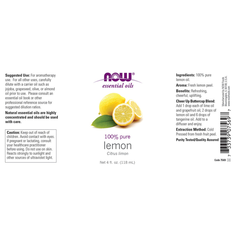 CLEARANCE! NOW Foods Lemon Oil 4 fl oz, Stain or Minor Damage - DailyVita