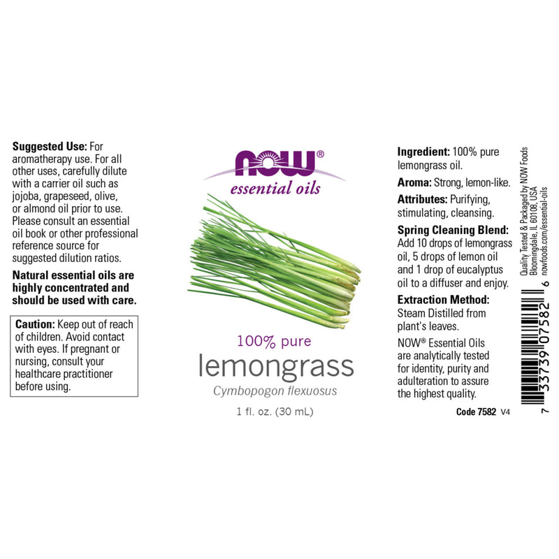 CLEARANCE! NOW Foods Lemongrass Oil 1 fl oz, Stain or Minor Damage - DailyVita