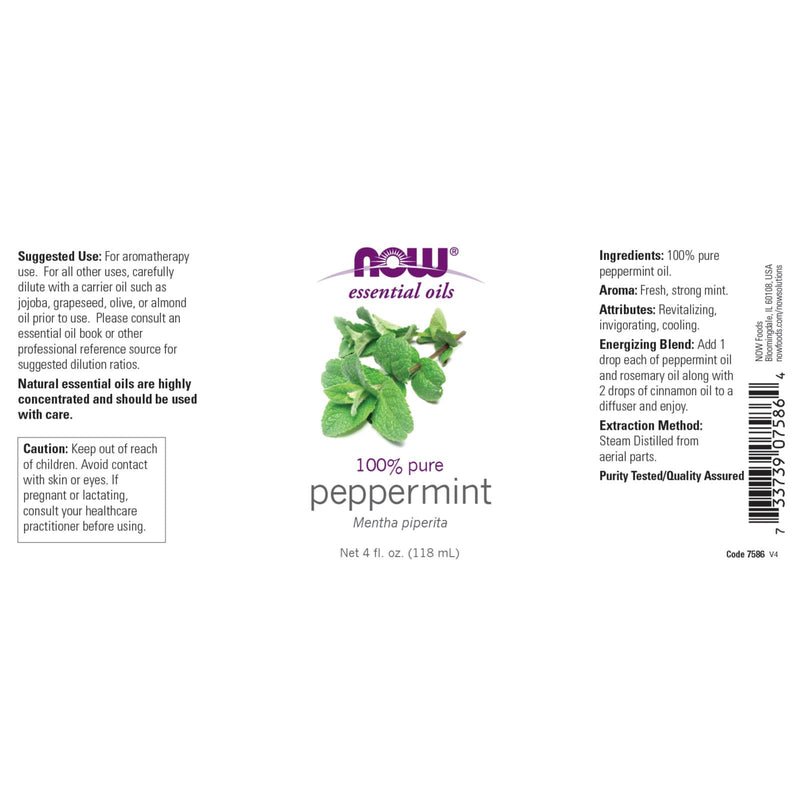CLEARANCE! NOW Foods Peppermint Oil 4 fl oz, Stain or Minor Damage - DailyVita