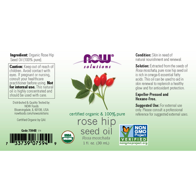 CLEARANCE! NOW Foods Organic Rose Hip Seed Oil 1 fl oz, Stain or Minor Damage