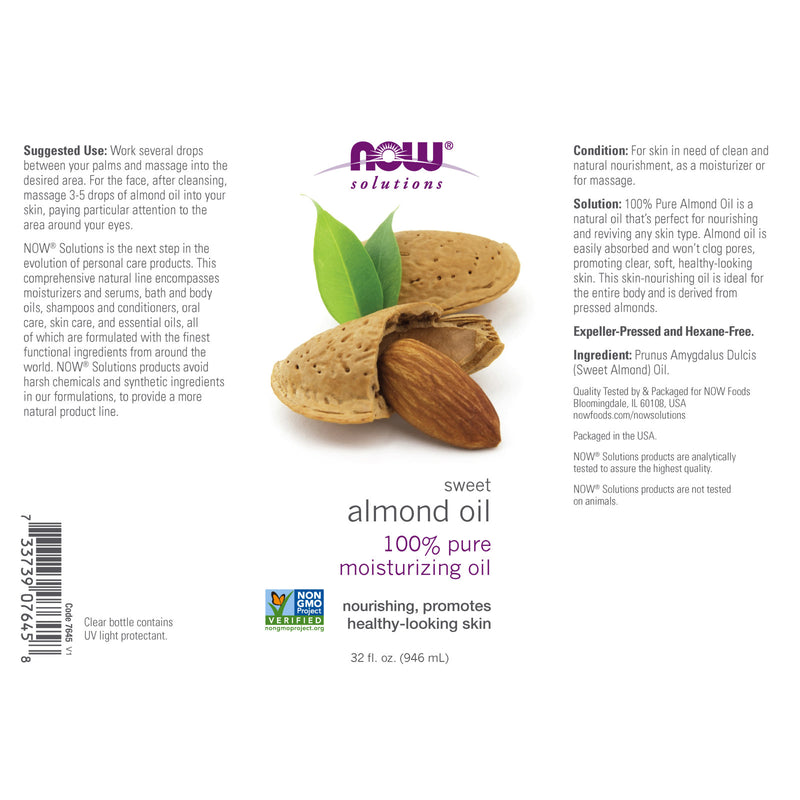 CLEARANCE! NOW Foods Sweet Almond Oil 32 fl oz, BEST BY 03/2025