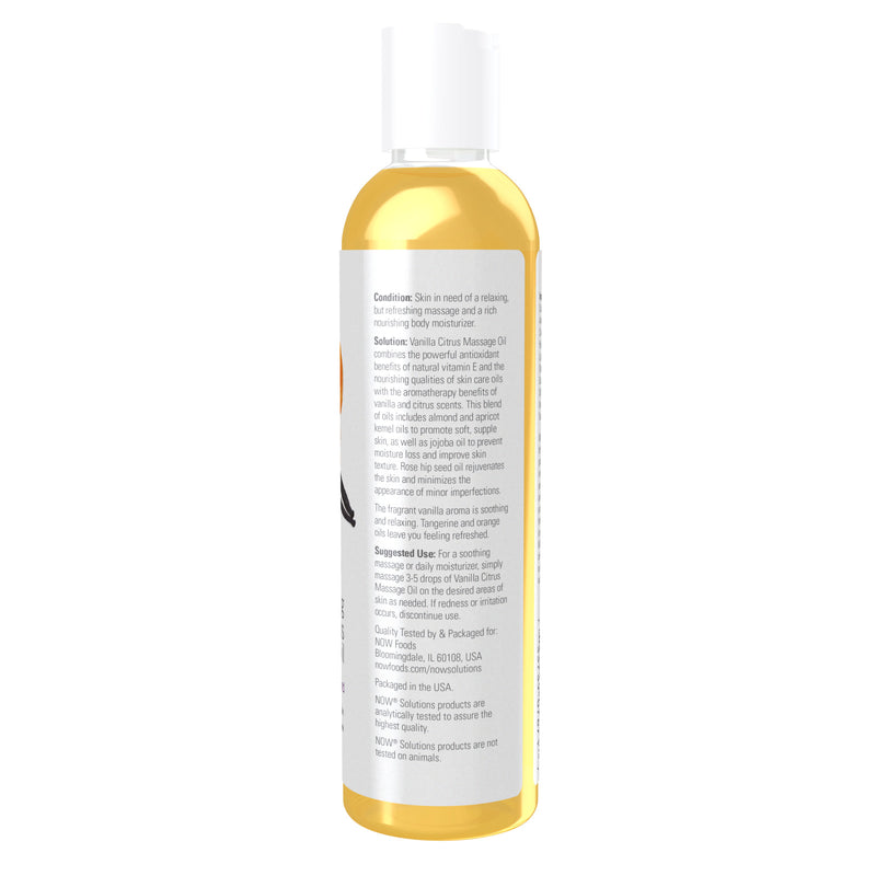 CLEARANCE! NOW Foods Refreshing Vanilla Citrus Massage Oil 8 fl oz, BEST BY 08/2024 - DailyVita
