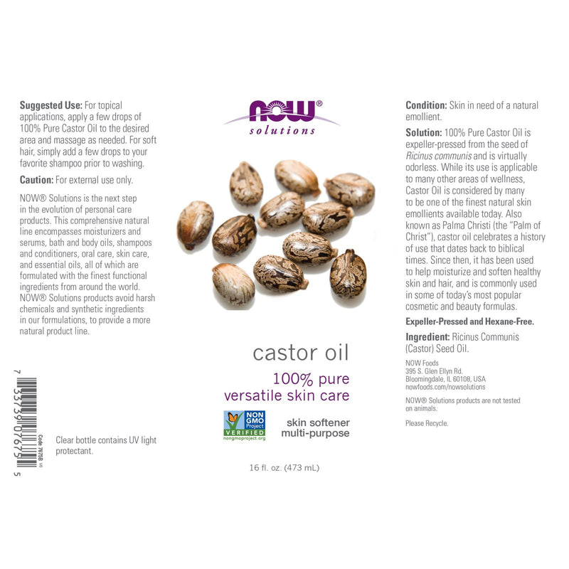 CLEARANCE! NOW Foods Castor Oil 16 fl oz, Stain or Minor Damage - DailyVita