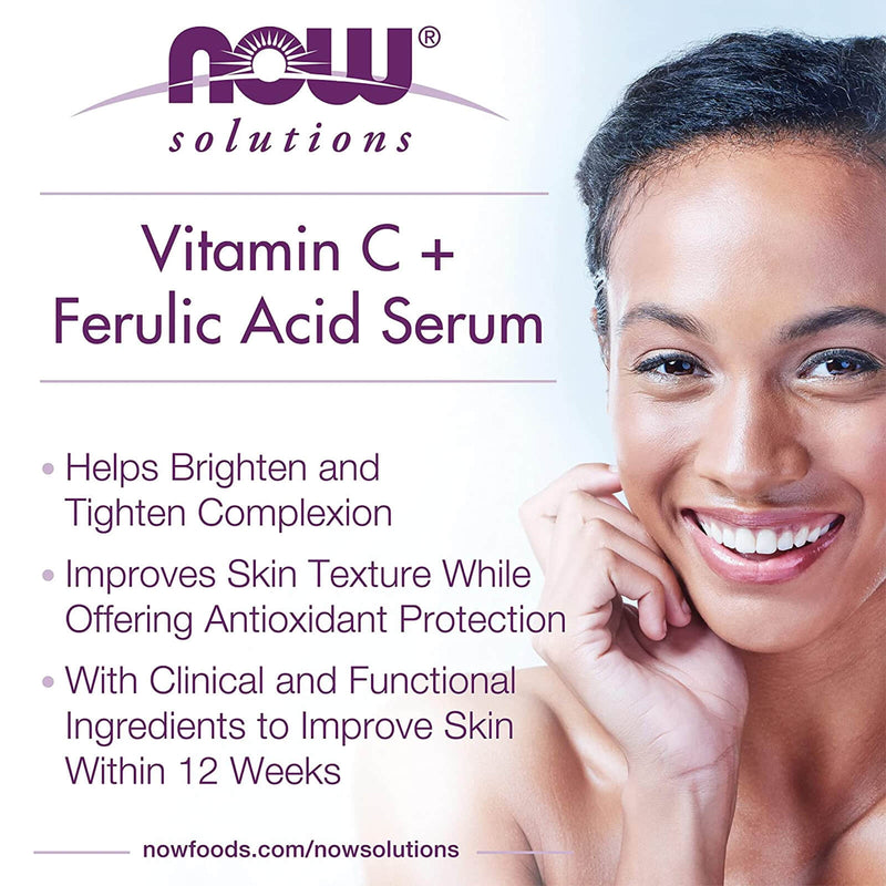 CLEARANCE! NOW Foods Vitamin C + Ferulic Acid Serum 1 fl oz, BEST BY 01/2025