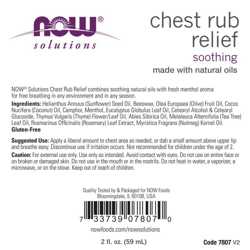 CLEARANCE! NOW Foods Chest Rub Relief 2 fl oz, BEST BY 01/2025