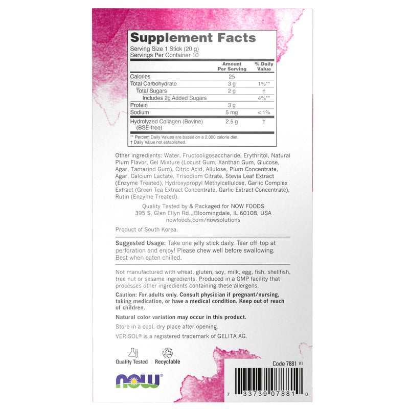 CLEARANCE! NOW Foods Collagen Jelly Beauty Complex, Sweet Plum - 10 Jelly Sticks, BEST BY 07/2024 - DailyVita