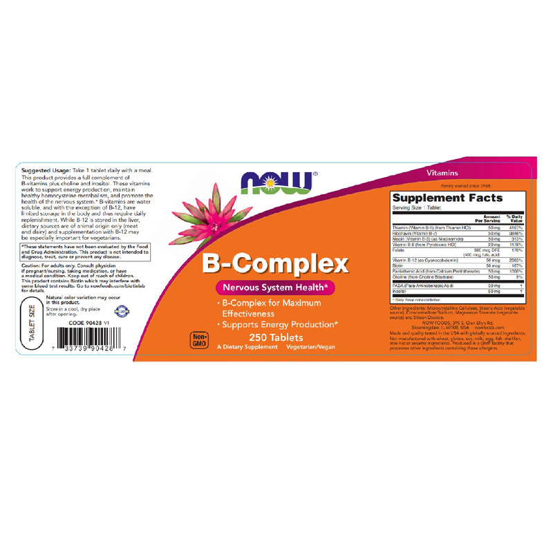 CLEARANCE! NOW Foods Vitamin B-Complex 250 Tablets, SUPER DEAL!  BEST BY 10/2024, BEST BY 10/2024