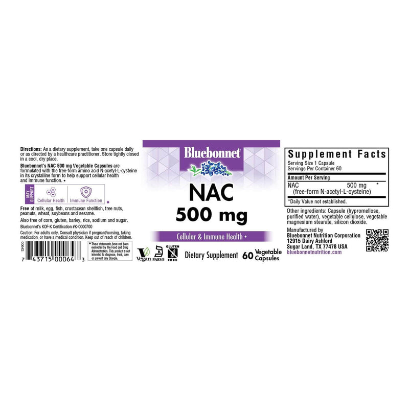 CLEARANCE! Bluebonnet NAC N-Acetyl Cysteine 500 mg 60 Veg Capsules - FLASH DEAL, BEST BY 09/2024