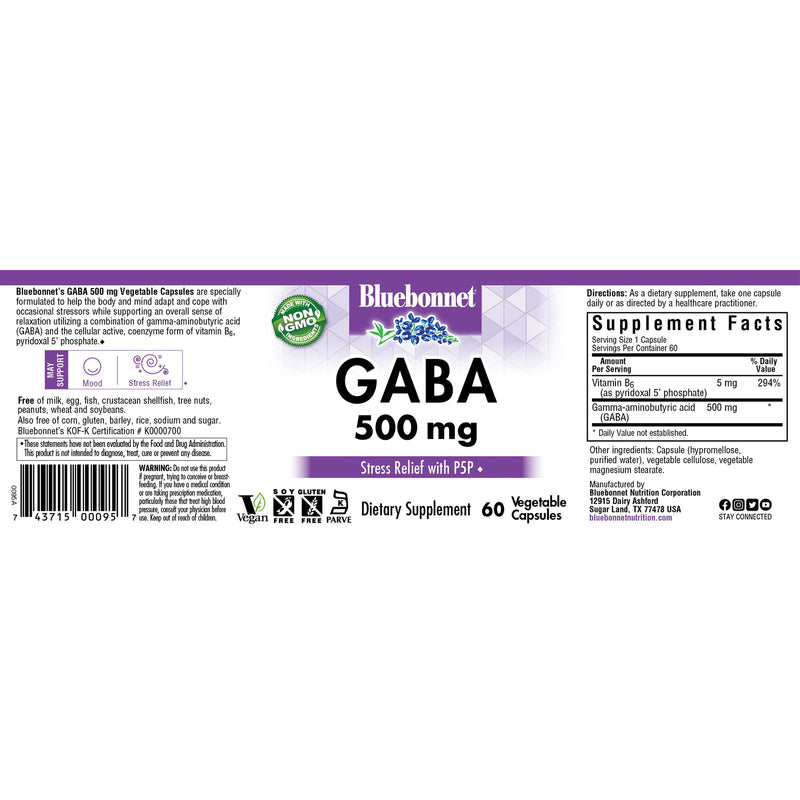 CLEARANCE! Bluebonnet GABA 500 Mg 60 Vegetable Capsules, BEST BY 07/2024 - DailyVita