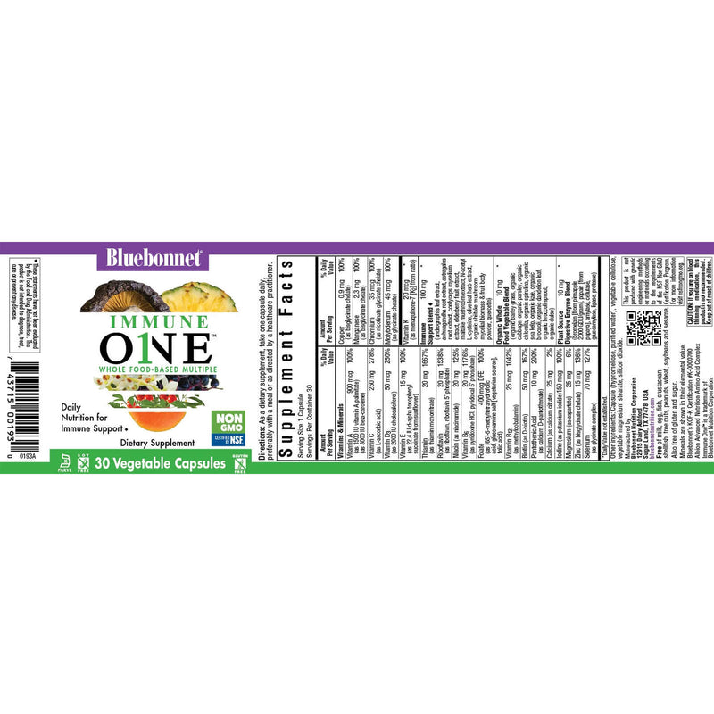 CLEARANCE! Bluebonnet Immune One Whole Food-Based Multiple 30 Vegetable Capsules, BEST BY 02/2025