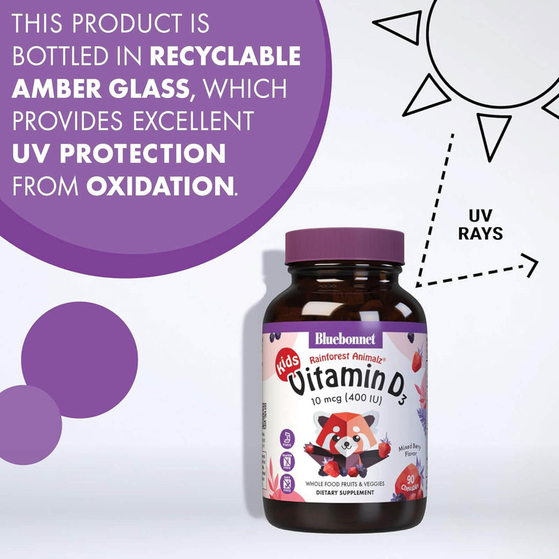 Bluebonnet Rainforest Animalz Vitamin D3 10 mcg (400 IU) Mixed Berry Flavor 90 Chewable Tablets