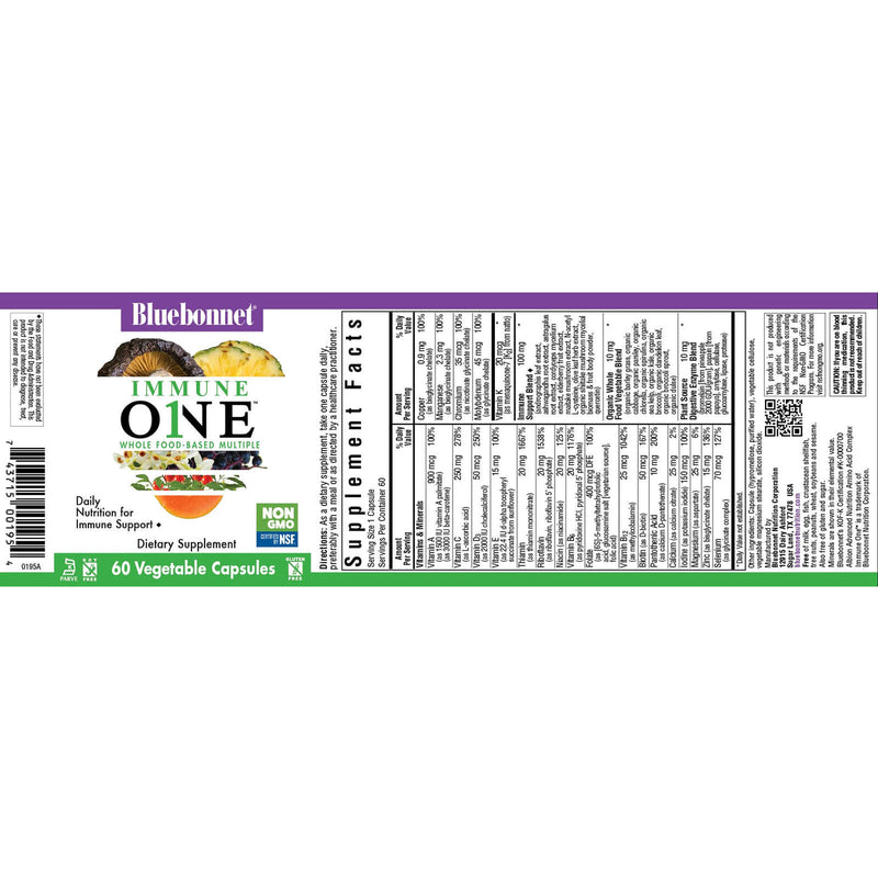 CLEARANCE! Bluebonnet Immune One Whole Food-Based Multiple 60 Vegetable Capsules, BEST BY 02/2025