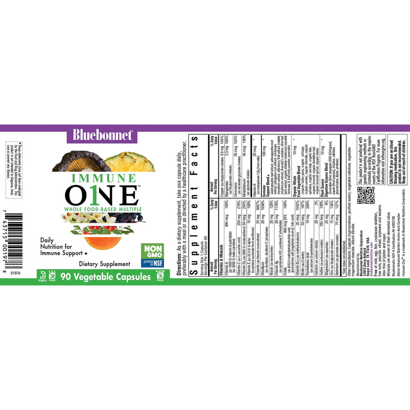 CLEARANCE! Bluebonnet IMMUNE ONE™ WHOLE FOOD-BASED MULTIPLE, 90 Vegetarian Capsules - SUPER DEAL!, BEST BY 02/2025