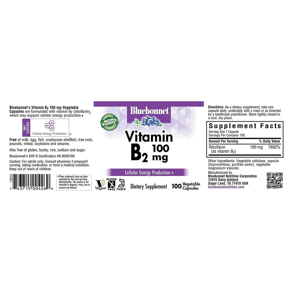 Bluebonnet Vitamin B1 100 Mg 100 Vegetable Capsules - DailyVita