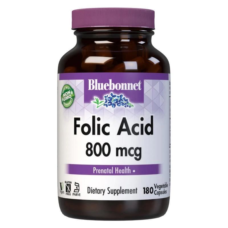 CLEARANCE! Bluebonnet Folic Acid 800 mcg 180 Veg Capsules, BEST BY 12/2024