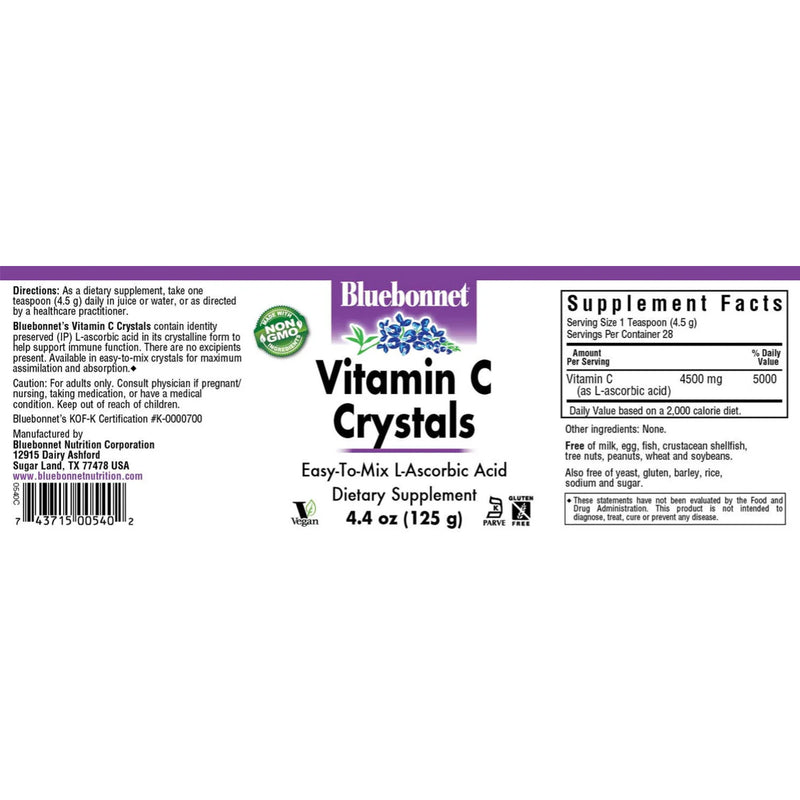 CLEARANCE! Bluebonnet Vitamin C Crystals 4.4 oz Crystals, BEST BY 12/2024