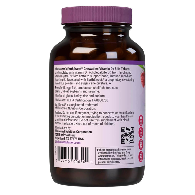 CLEARANCE! Bluebonnet Earthsweet Chewables Vitamin D3 & K2 60 Chewables, BEST BY 06/2025 - DailyVita