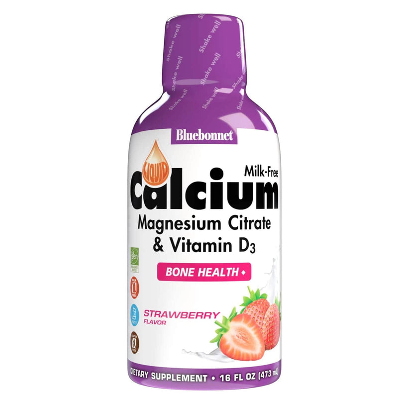 CLEARANCE! Bluebonnet Liquid Calcium Magnesium Citrate Strawberry 16 fl oz, BEST BY 03/2025