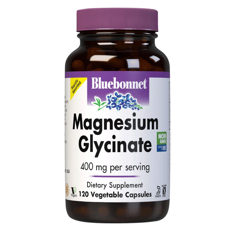 CLEARANCE! Bluebonnet Magnesium Glycinate 120 Veg Capsules, Stain or Minor Damage