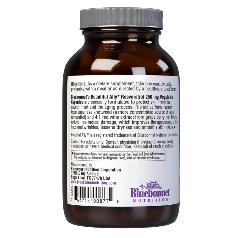 CLEARANCE! Bluebonnet Beautiful Ally Resveratrol 250 mg 60 Veg Capsules, BEST BY 12/2025 - DailyVita
