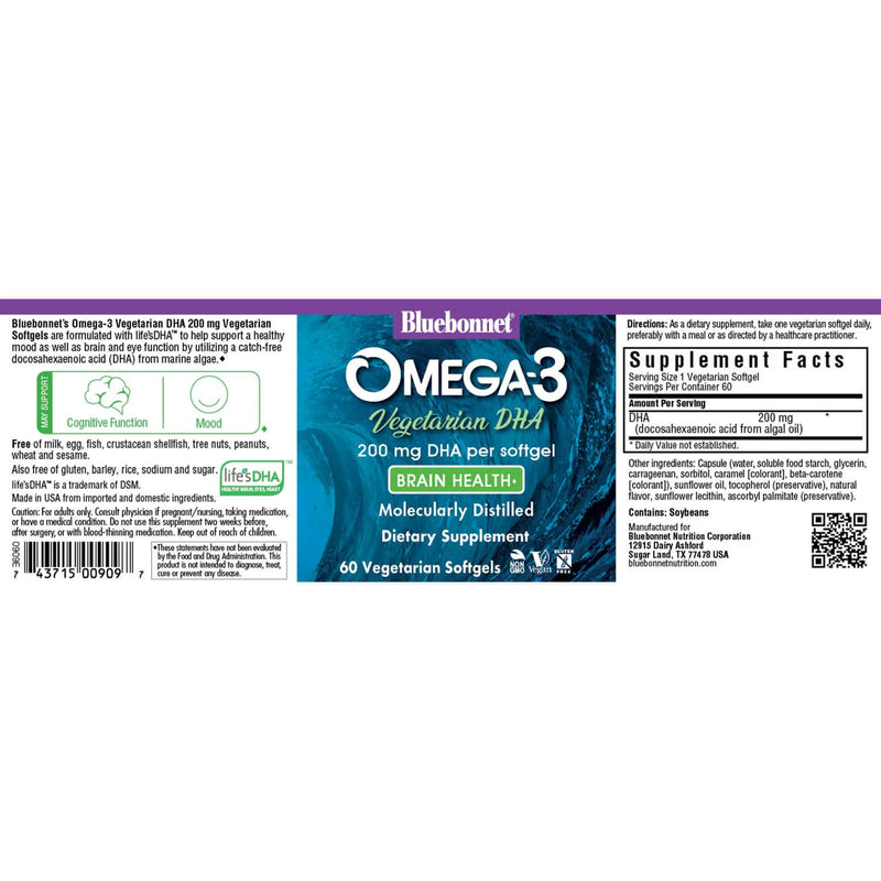 CLEARANCE! Bluebonnet Omega-3 DHA 200 mg 60 Vegetarian Softgels, BEST BY 03/2026 - DailyVita