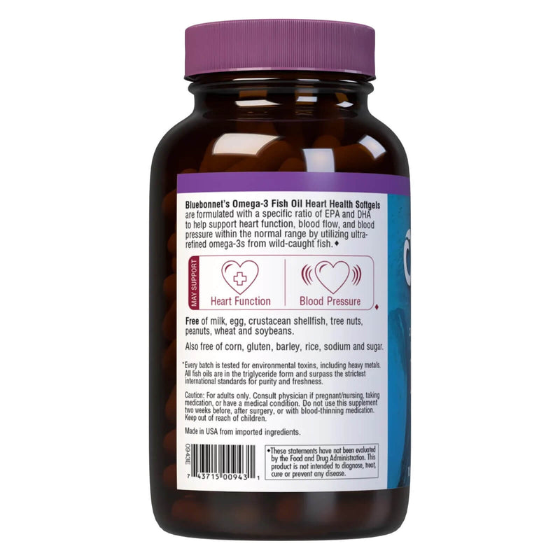 CLEARANCE! Bluebonnet Omega-3 Heart Formula 60 Softgels, BEST BY 02/2025