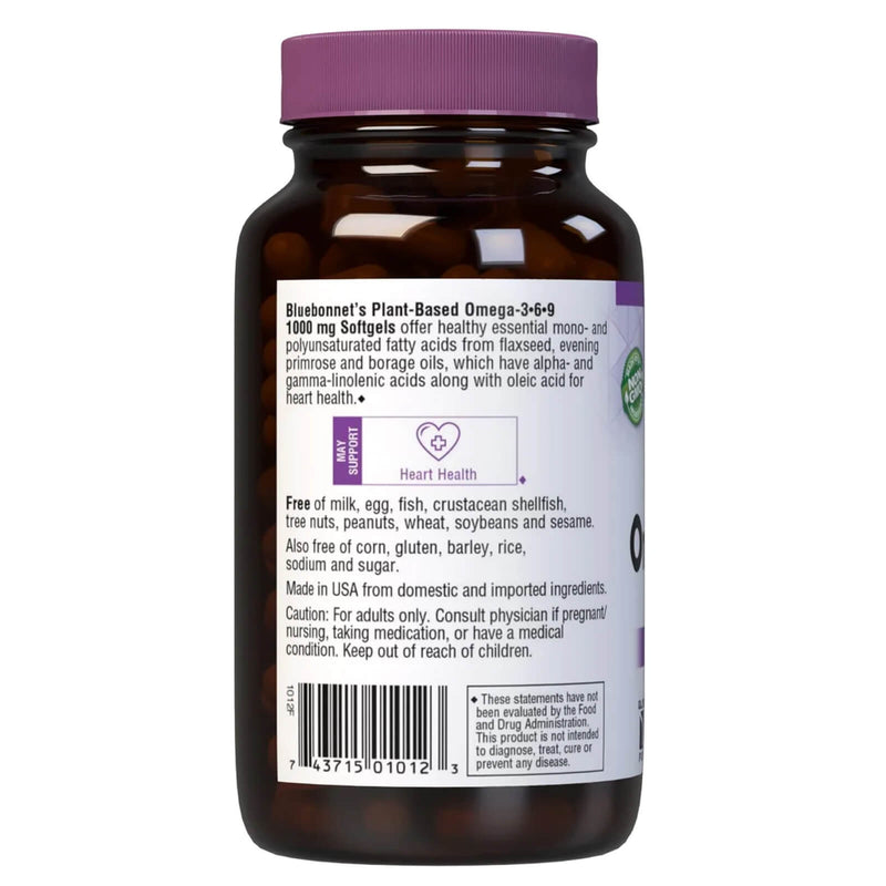 CLEARANCE! Bluebonnet Plant Based Omega 3-6-9 1000 mg 90 Softgels, BEST BY 11/2024