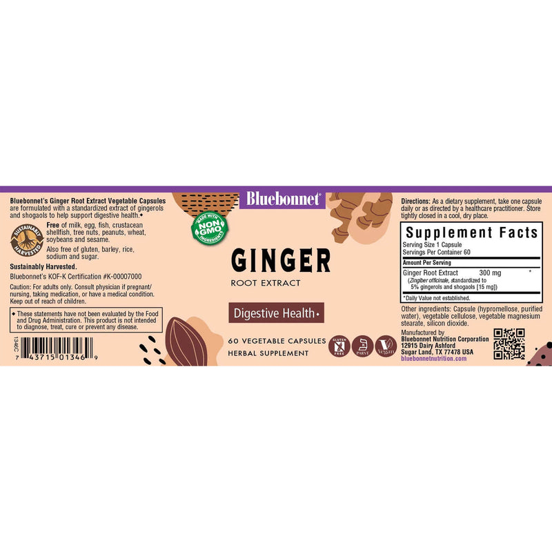CLEARANCE! Bluebonnet Ginger Root Extract 60 Veg Capsules, BEST BY 02/2026 - DailyVita